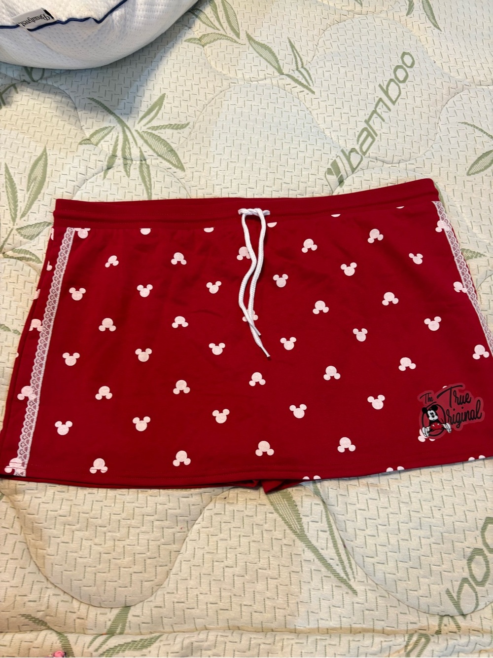 Red Women's Shorts with White Mickey Print